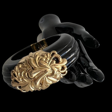 Black vintage resin cuff with gilt detail - Contemporary Cluster
