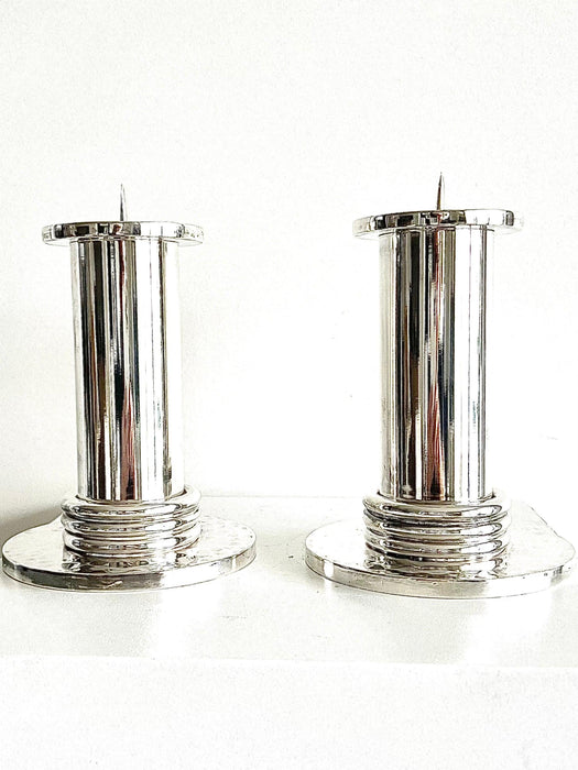 Jean Despres silvered candleholders