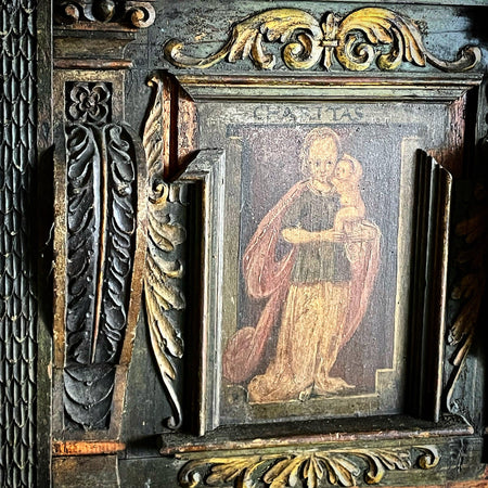 17th century Italian religious wood panel - Contemporary Cluster