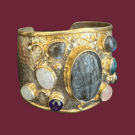 Italian silver and gilt cuff with semi precious stones - Contemporary Cluster