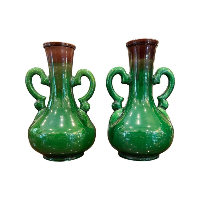 Pair of handmade art noveau Awaji Japanese vases